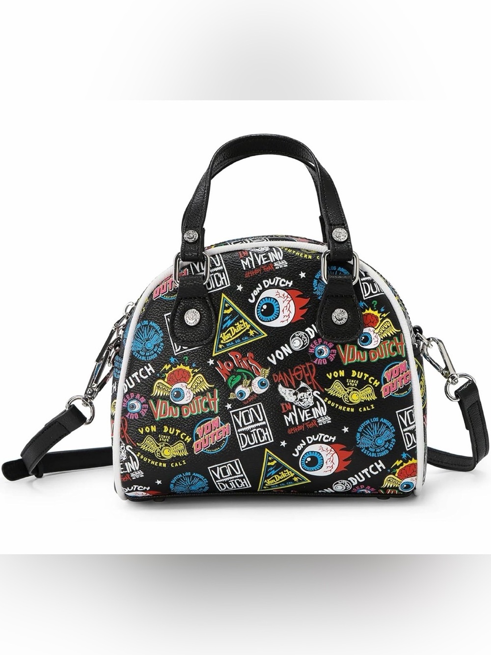 Von Dutch Jax Mini Bowling Bag | 6.8” Vegan Leather Crossbody with Logo